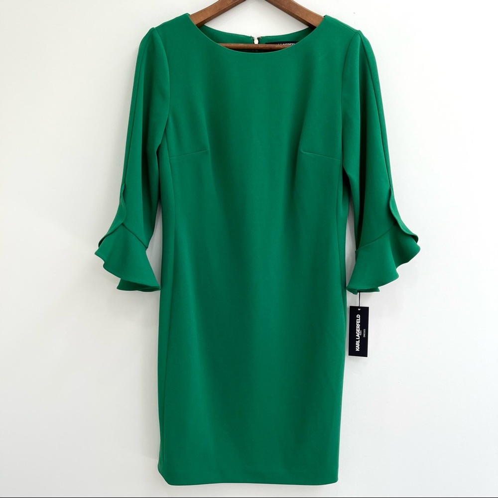 Karl Lagarfeld green stretchy sheath dress belle sleeves